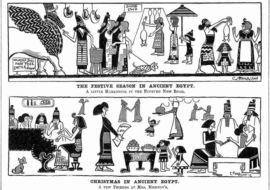 Harrison, C. "The Festive Season in Ancient Egypt. A Little Marketing in the Nineveh New Road." Punch, 1 Jan. 1897. Punch Historical Archive, 1841-1992