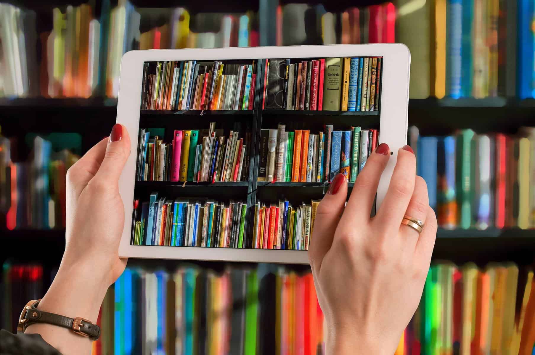 Viewing a library shelf through an iPad